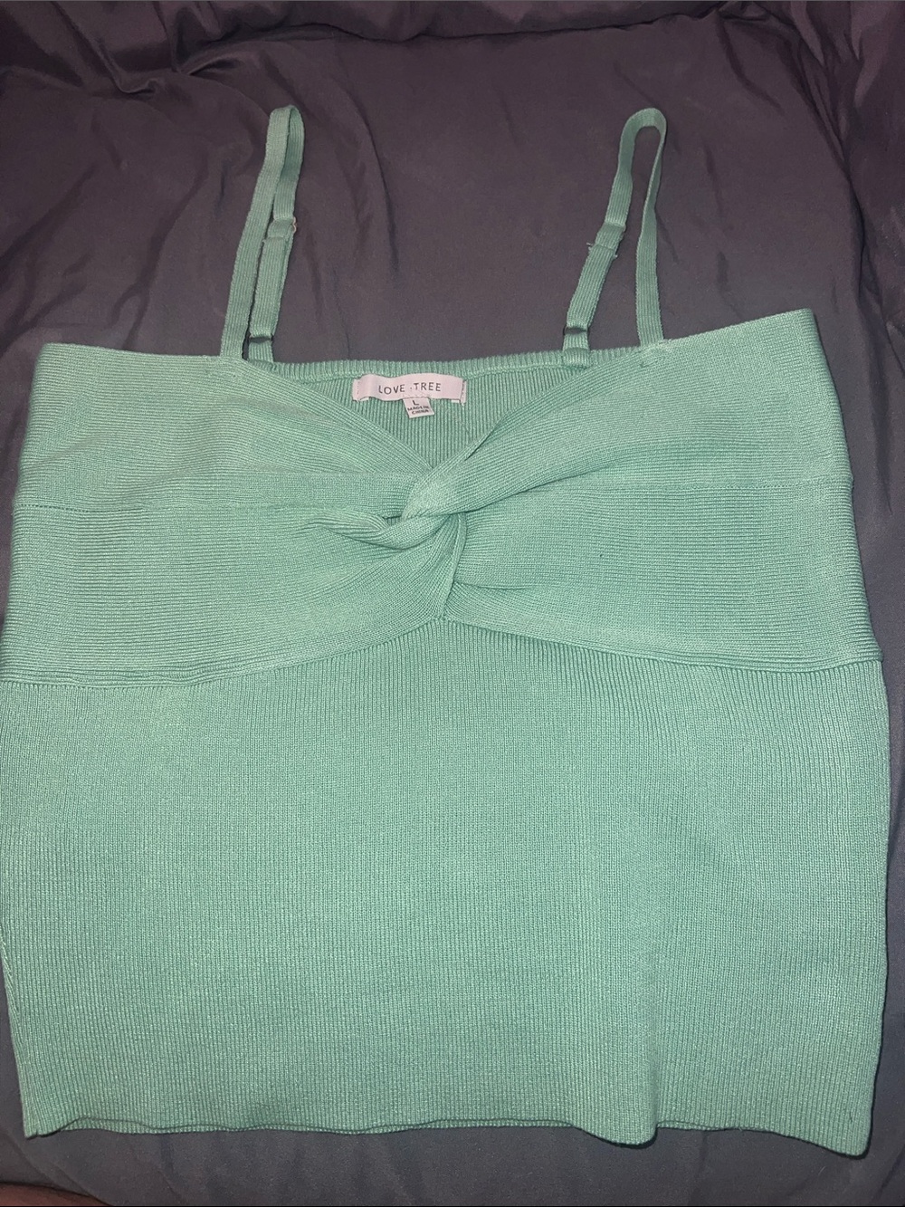 Love Tree Seafoam Twist-Front Knit  Tank Top